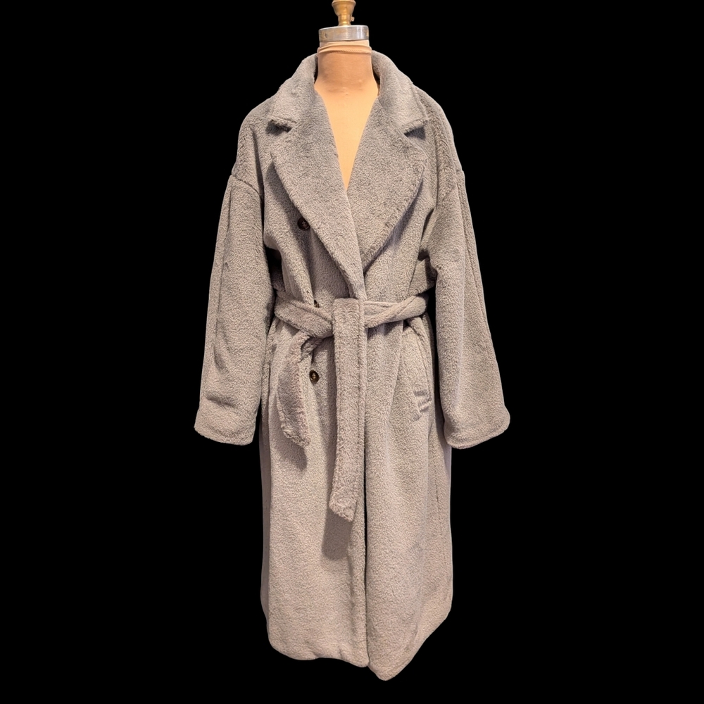 Women's Gray Belted Teddy Coat By COMMENSE Oversized L - Picture 2 of 15